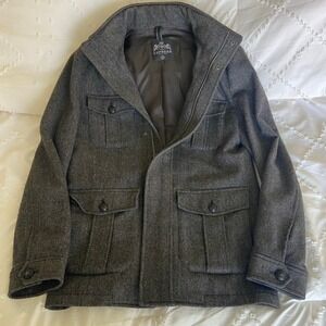 Men’s small express jacket charcoal gray peacoat full zip with snaps